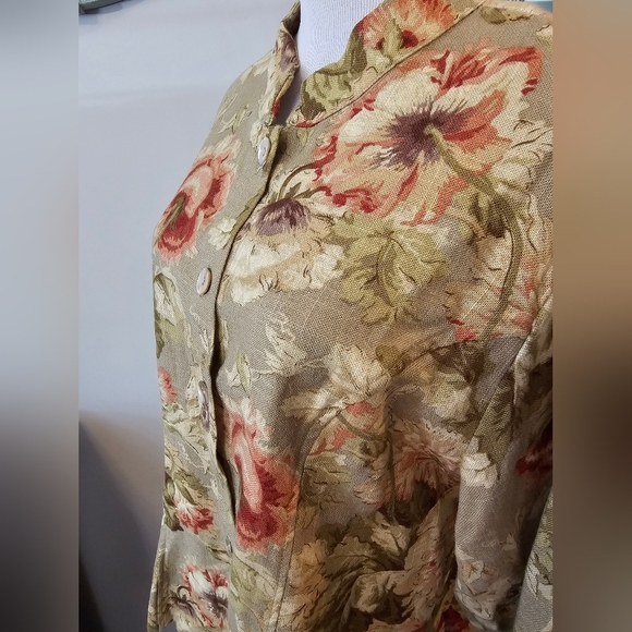 Coldwater Creek Women's XL Vintage USA Floral Tapestry Linen Rayon Buttons - Picture 4 of 10